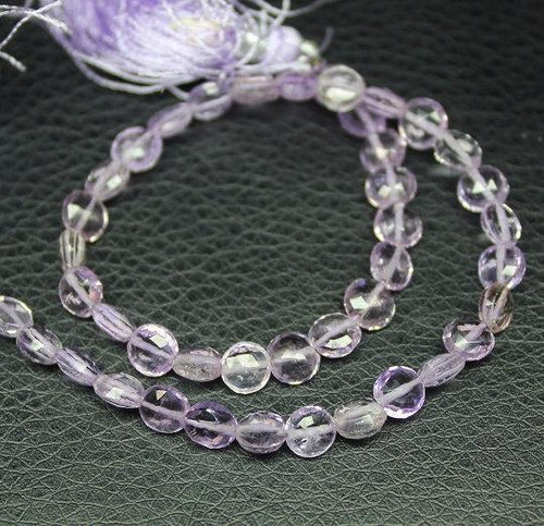 Natural Pink Amethyst Faceted Puff Coin Loose Gemstone Beads Strand 6mm 13