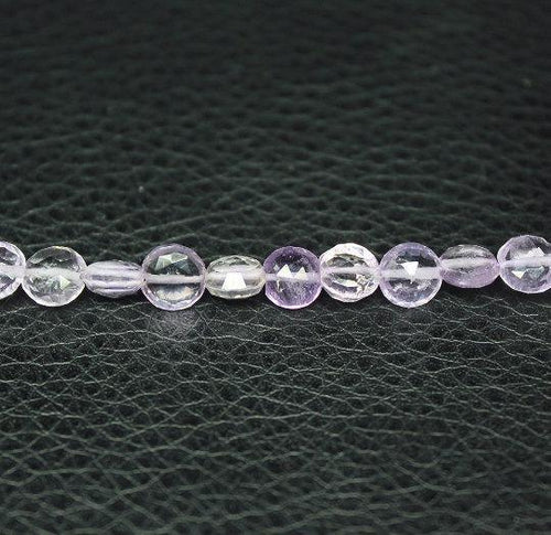 Natural Pink Amethyst Faceted Puff Coin Loose Gemstone Beads Strand 6mm 13