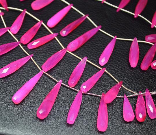 Natural Pink Chalcedony Faceted Long Teardrop Beads 23mm 30mm 8inches - Jalvi & Co.