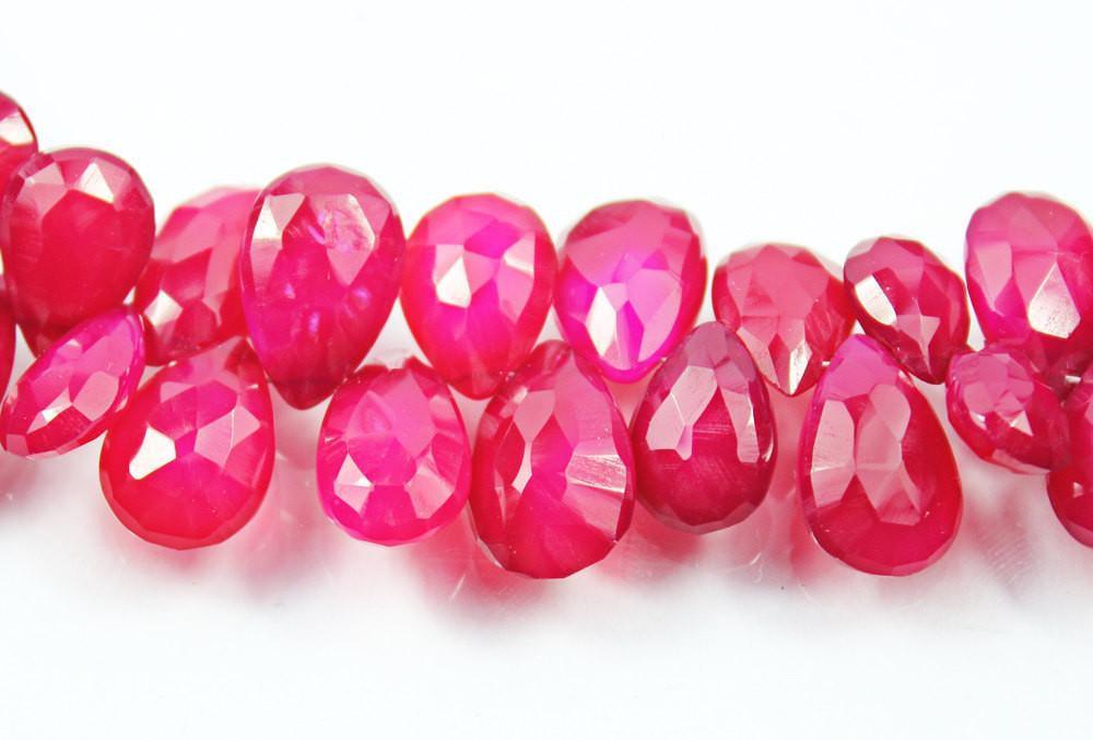 Natural Pink Chalcedony Faceted Pear Drop Beads 12.5mm 14mm 8.5inches - Jalvi & Co.