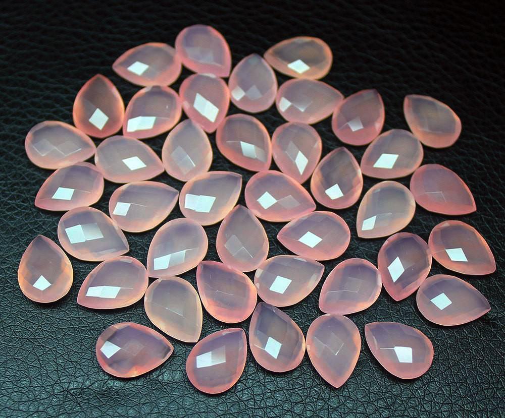 Natural Pink Chalcedony Faceted Pear Drop Beads 14x10mm 6 matching pair - Jalvi & Co.