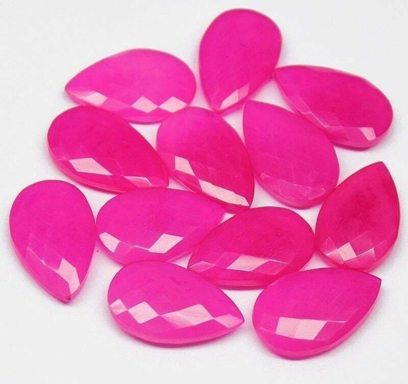 Natural Pink Chalcedony Faceted Pear Drop Beads 25x15mm 2pc - Jalvi & Co.