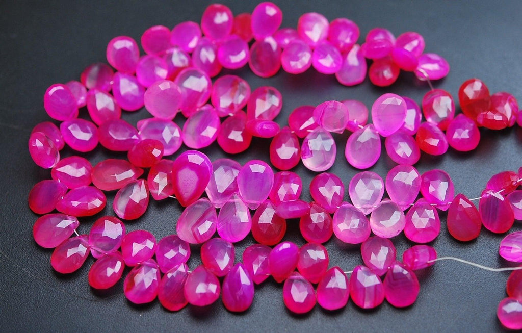 Natural Pink Chalcedony Faceted Pear Drop Briolette Loose Beads 8" 9mm - Jalvi & Co.