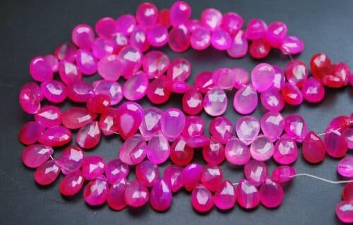 Natural Pink Chalcedony Faceted Pear Drop Gemstone Loose Beads Strand 8" 9mm - Jalvi & Co.