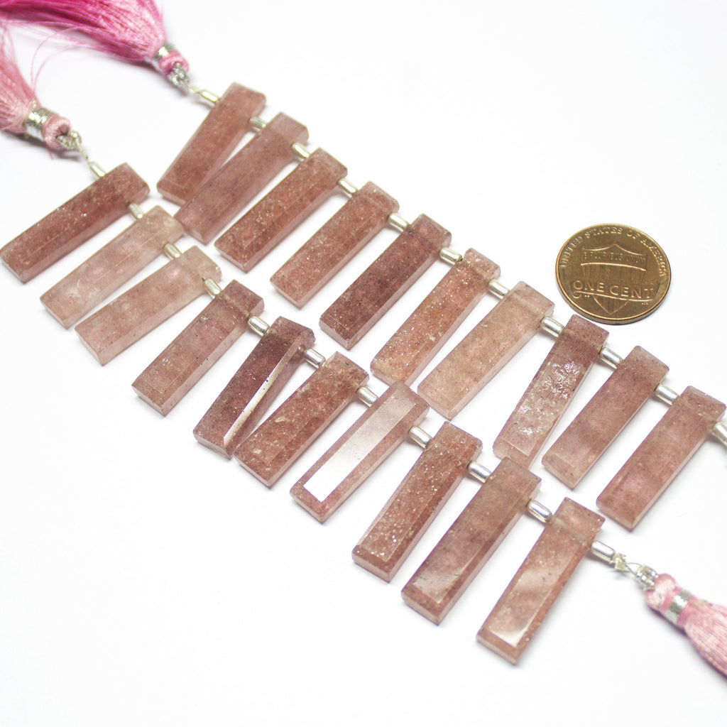 Natural Pink Fruit Quartz Faceted Rectangle Beads 25mm 28mm 10pc - Jalvi & Co.