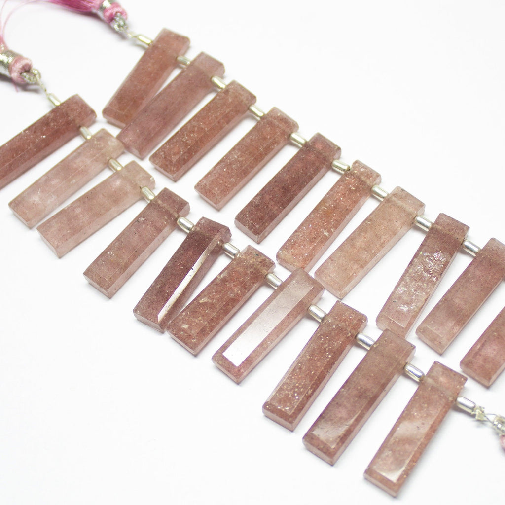 Natural Pink Fruit Quartz Faceted Rectangle Beads 25mm 28mm 10pc - Jalvi & Co.