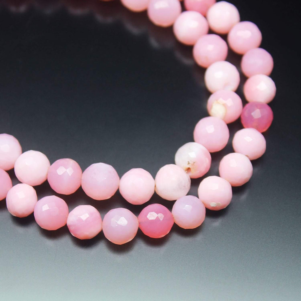 Natural Pink Opal Faceted Round Beads 6.5mm 7.5mm 8inches - Jalvi & Co.