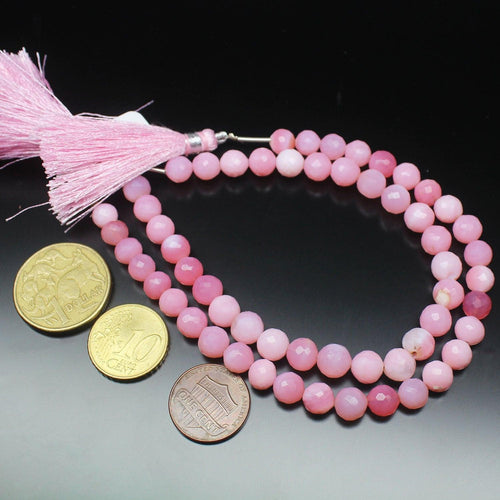 Natural Pink Opal Faceted Round Beads 7mm 8mm 8inches - Jalvi & Co.