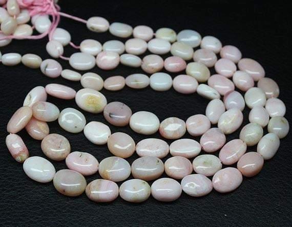 Natural Pink Opal Smooth Oval Beads Necklace Gemstone Jewelry 18" 9mm 14mm - Jalvi & Co.