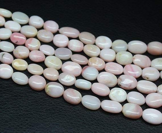 Natural Pink Opal Smooth Oval Beads Necklace Gemstone Jewelry 18" 9mm 14mm - Jalvi & Co.