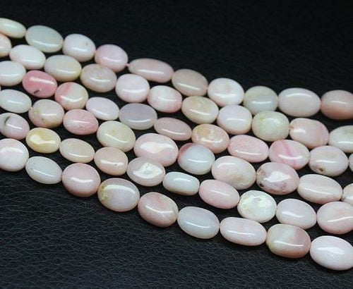 Natural Pink Opal Smooth Oval Beads Necklace Gemstone Jewelry 18