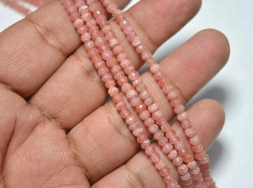 Natural Pink Rhodochrosite Faceted Rondelle Beads 3.5mm 13.5inches - Jalvi & Co.