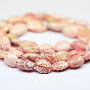 Natural Pink Rhodochrosite Smooth Oval Beads 8mm 12mm 8inches - Jalvi & Co.