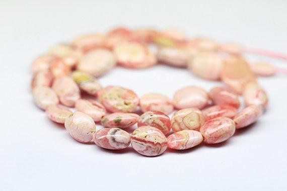 Natural Pink Rhodochrosite Smooth Oval Beads 8mm 12mm 8inches - Jalvi & Co.