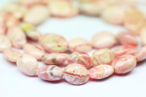 Natural Pink Rhodochrosite Smooth Oval Beads 8mm 12mm 8inches - Jalvi & Co.