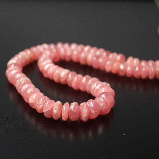 Natural Pink Rhodochrosite Smooth Rondelle Beads 5mm 8mm 16inches - Jalvi & Co.