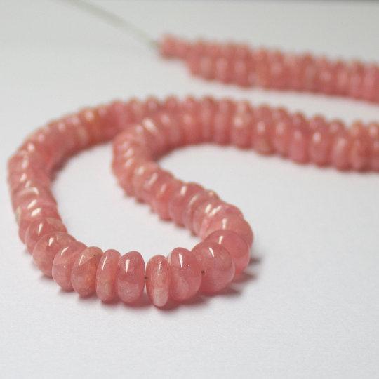 Natural Pink Rhodochrosite Smooth Rondelle Beads 5mm 8mm 16inches - Jalvi & Co.