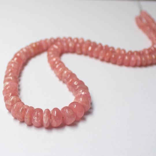 Natural Pink Rhodochrosite Smooth Rondelle Beads 5mm 8mm 16inches - Jalvi & Co.