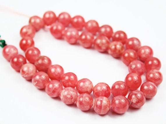 Natural Pink Rhodochrosite Smooth Round Beads 10mm 5pc - Jalvi & Co.