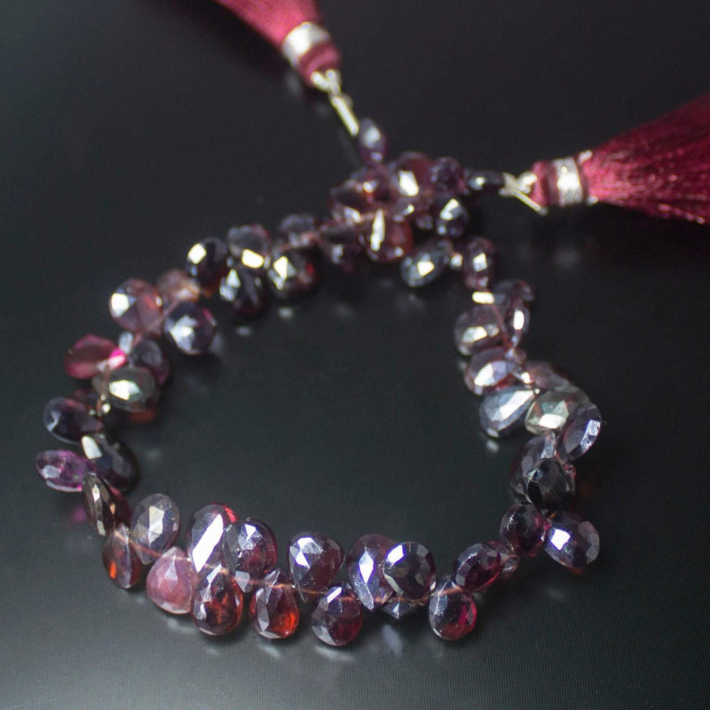 Natural Pink Rhodolite Garnet Faceted Pear Drop Beads 7mm 9.5mm 8inches - Jalvi & Co.