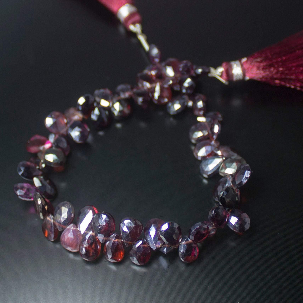 Natural Pink Rhodolite Garnet Faceted Pear Drop Beads 7mm 9.5mm 8inches - Jalvi & Co.