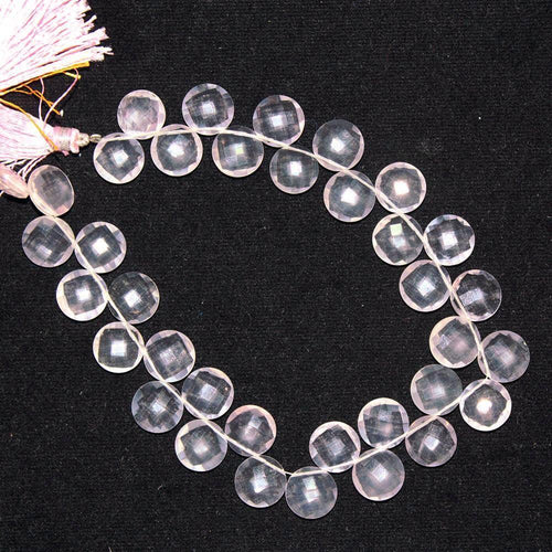 Natural Pink Rose Quartz Faceted Coin Loose Gemstone Beads 12mm 11inches - Jalvi & Co.