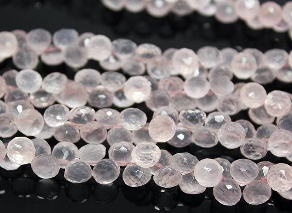 Natural Pink Rose Quartz Faceted Onion Drops Beads 6.5mm 7mm 8inches - Jalvi & Co.