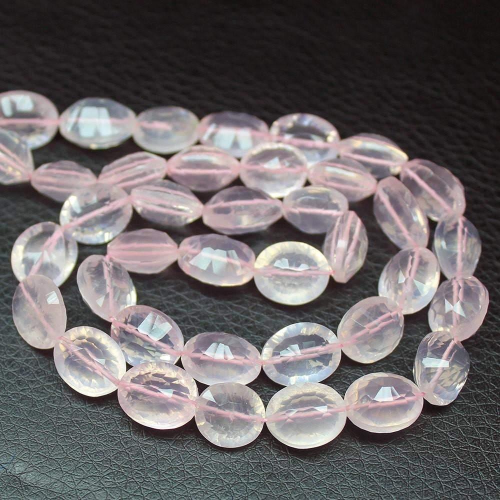 Natural Pink Rose Quartz Faceted Oval Beads 10.5mm 14mm 10inches - Jalvi & Co.