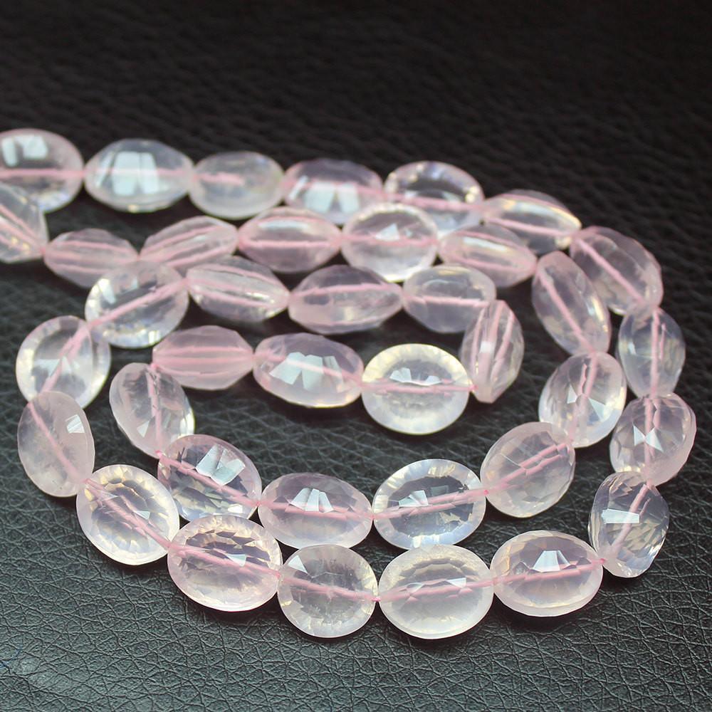 Natural Pink Rose Quartz Faceted Oval Beads 11mm 15mm 9.5inches - Jalvi & Co.