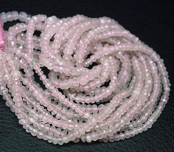 Natural Pink Rose Quartz Faceted Rondelle Beads 3.5mm 14inches - Jalvi & Co.