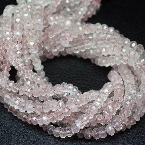 Natural Pink Rose Quartz Faceted Rondelle Beads 4.5mm 13inches - Jalvi & Co.