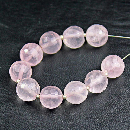 Natural Pink Rose Quartz Faceted Round Beads 10mm 10pc - Jalvi & Co.