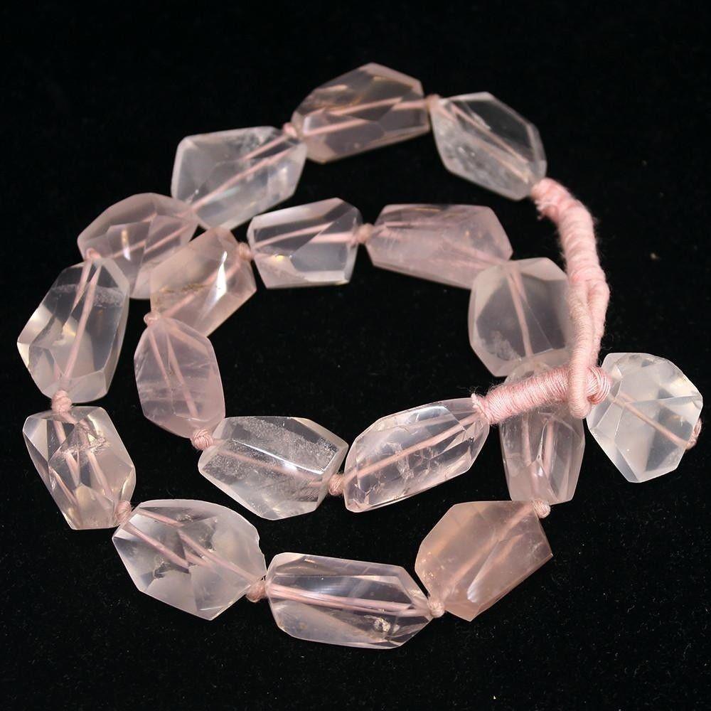 Natural Pink Rose Quartz Faceted Tumble Nugget Beads 20mm 27mm 18inches - Jalvi & Co.