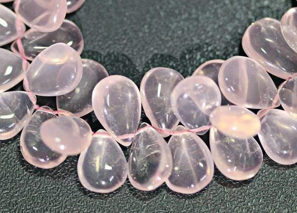 Natural Pink Rose Quartz Smooth Pear Drop Beads 11.5mm 16.5mm 8 inches - Jalvi & Co.