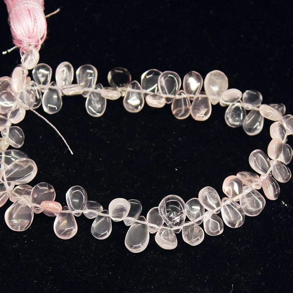 Natural Pink Rose Quartz Smooth Pear Drop Beads 6mm 9.5mm 8inches - Jalvi & Co.