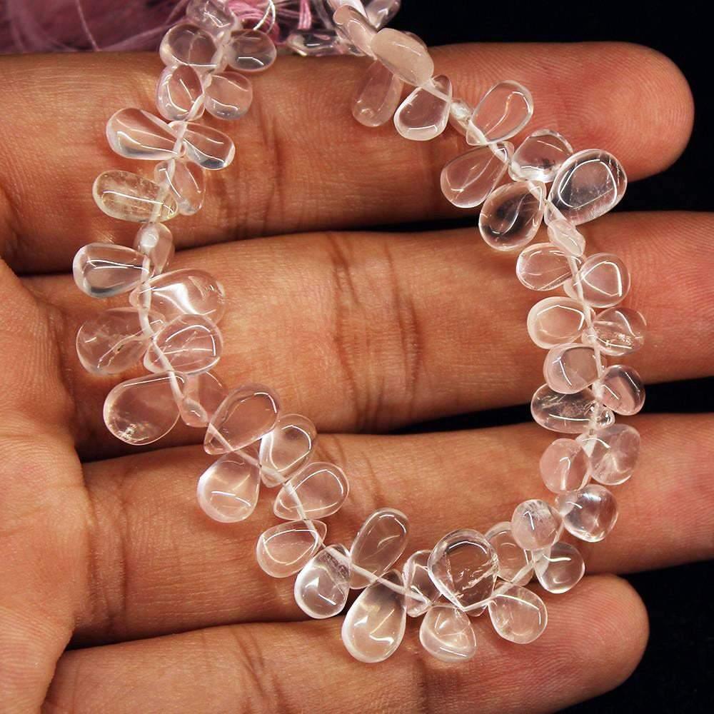 Natural Pink Rose Quartz Smooth Pear Drop Beads 6mm 9.5mm 8inches - Jalvi & Co.