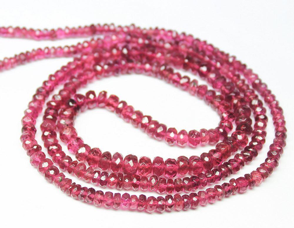 Natural Pink Rubellite Tourmaline Faceted Rondelle Gemstone Beads 2mm 5mm 11" - Jalvi & Co.