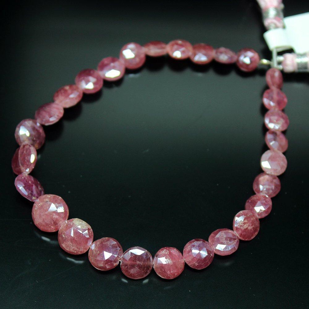 Natural Pink Sapphire Checker Cut Coin Round Gemstone Loose Beads 6mm 10mm 4" - Jalvi & Co.