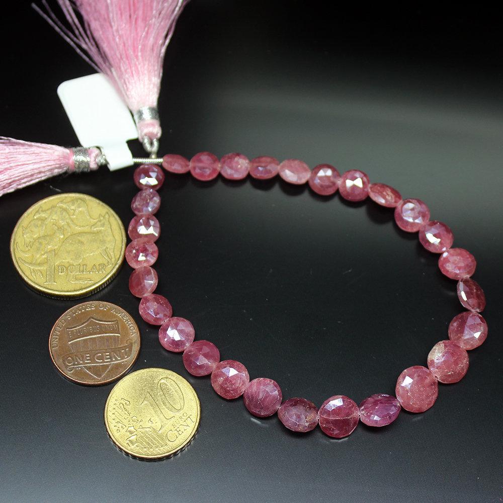 Natural Pink Sapphire Checker Cut Coin Round Gemstone Loose Beads 6mm 10mm 4" - Jalvi & Co.