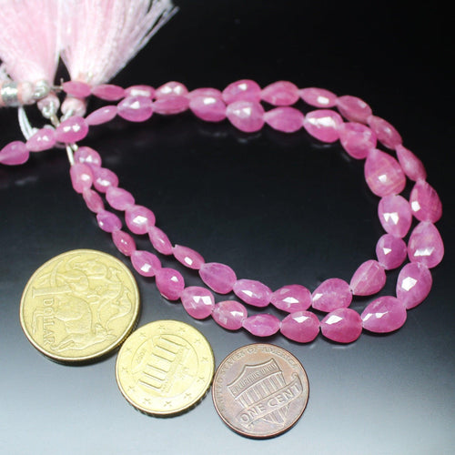 Natural Pink Sapphire Faceted Pear Drops Loose Gemstone Beads Strand 4