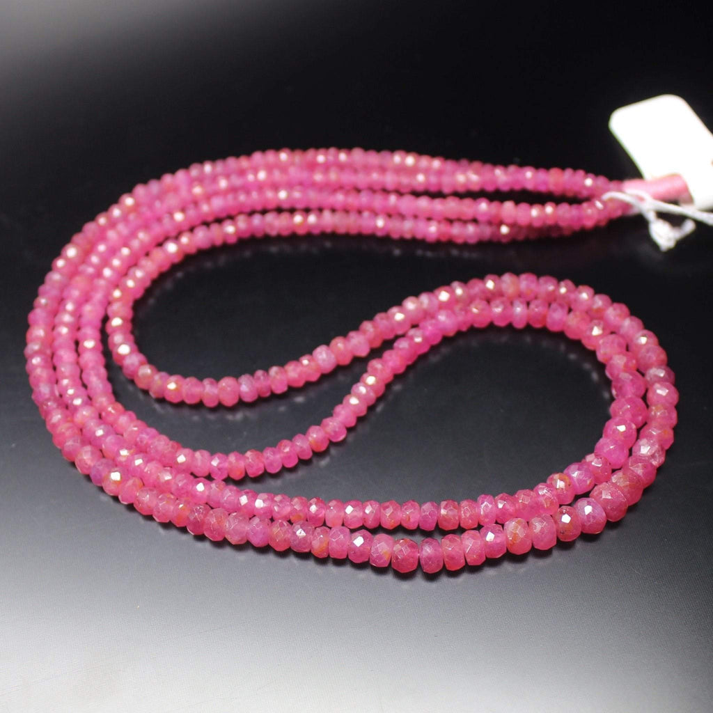 Natural Pink Sapphire Faceted Rondelle Gemstone Loose Beads Strand 3mm 4mm 4" - Jalvi & Co.