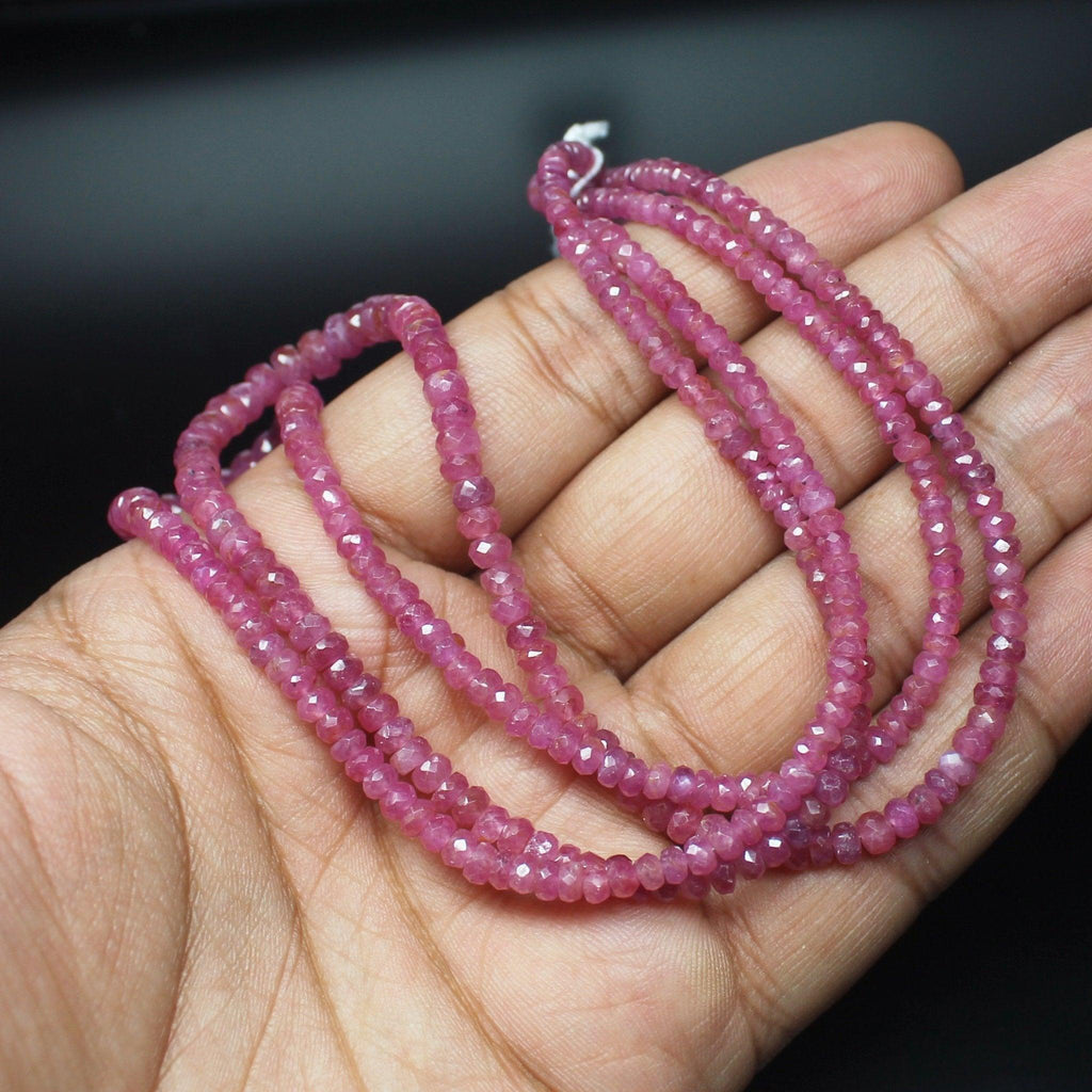 Natural Pink Sapphire Faceted Rondelle Gemstone Loose Beads Strand 3mm 4mm 4" - Jalvi & Co.