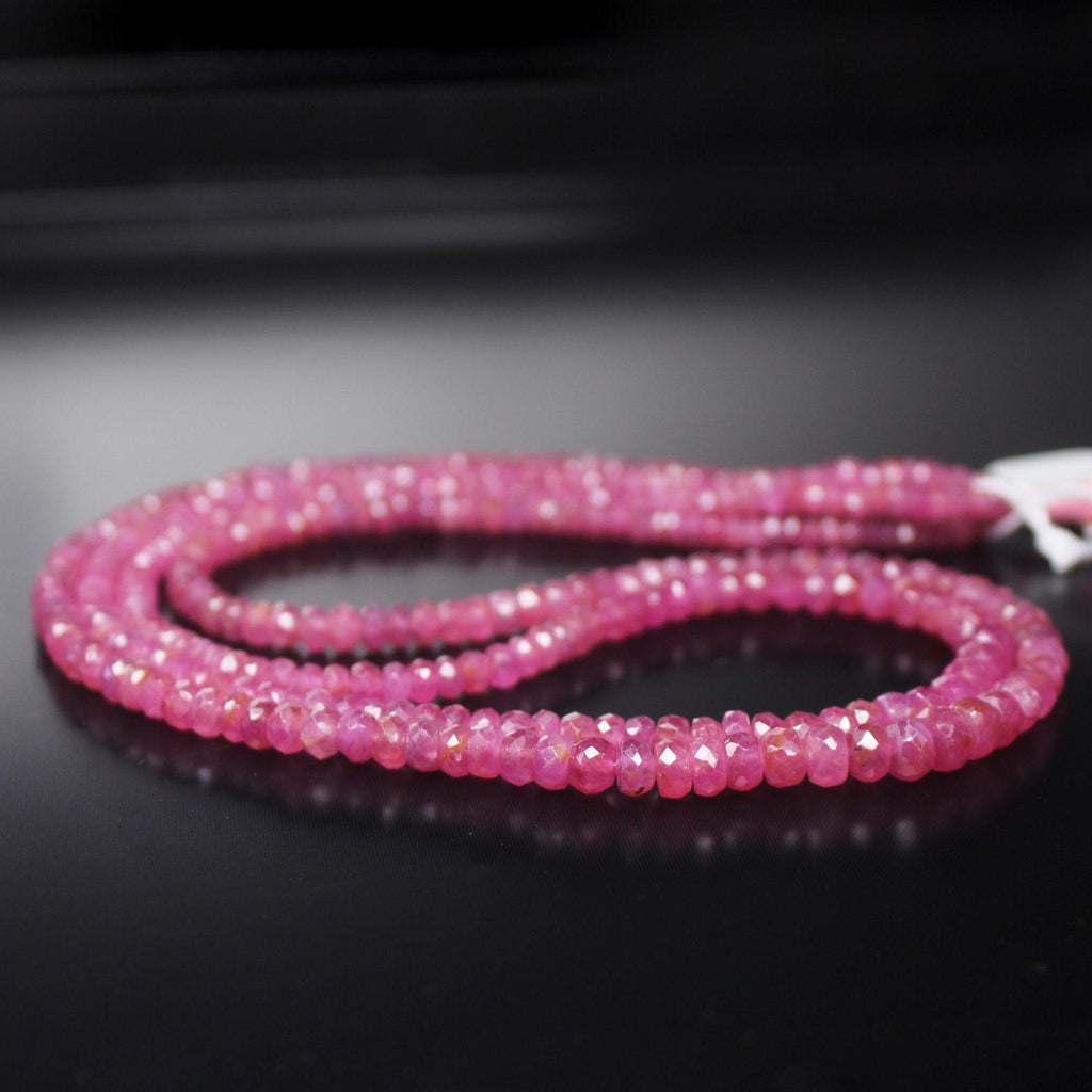 Natural Pink Sapphire Faceted Rondelle Gemstone Loose Beads Strand 4mm 5mm 4" - Jalvi & Co.