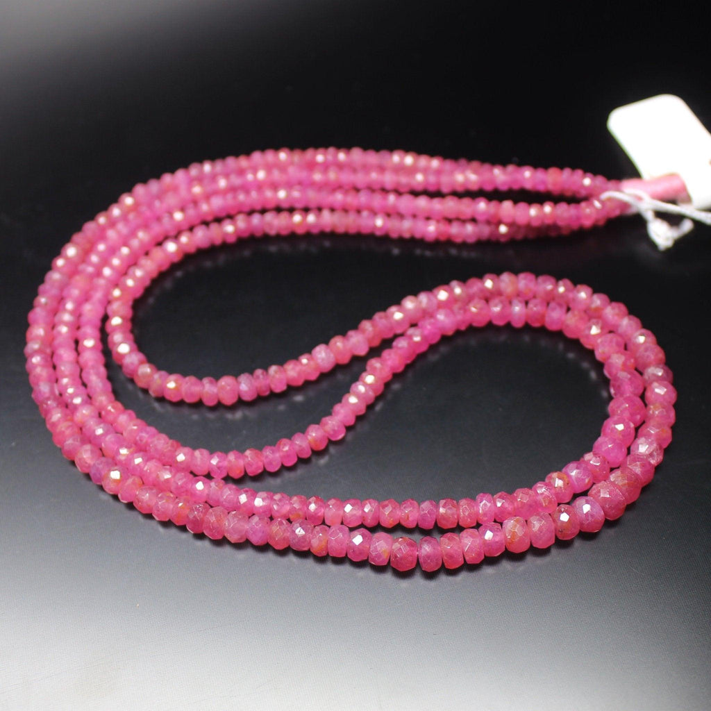 Natural Pink Sapphire Faceted Rondelle Gemstone Loose Beads Strand 4mm 5mm 4" - Jalvi & Co.