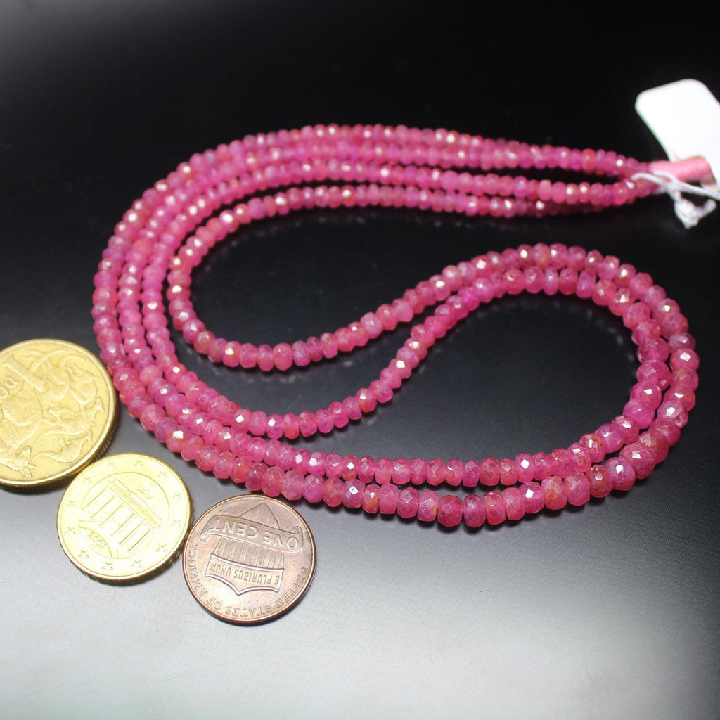 Natural Pink Sapphire Faceted Rondelle Gemstone Loose Beads Strand 4mm 5mm 4" - Jalvi & Co.