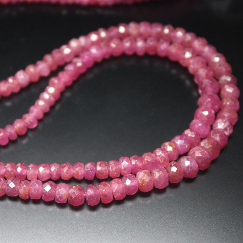 Natural Pink Sapphire Faceted Rondelle Gemstone Loose Beads Strand 4mm 5mm 4" - Jalvi & Co.