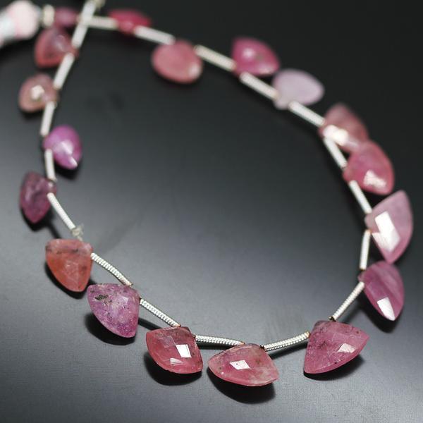 Natural Pink Sapphire Fancy Fan Shape Briolette Drops Beads 7mm 11mm 4" - Jalvi & Co.
