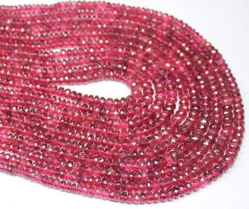 Natural Pink Tourmaline Faceted Rondelle Beads 2.5mm 4mm 15inches - Jalvi & Co.