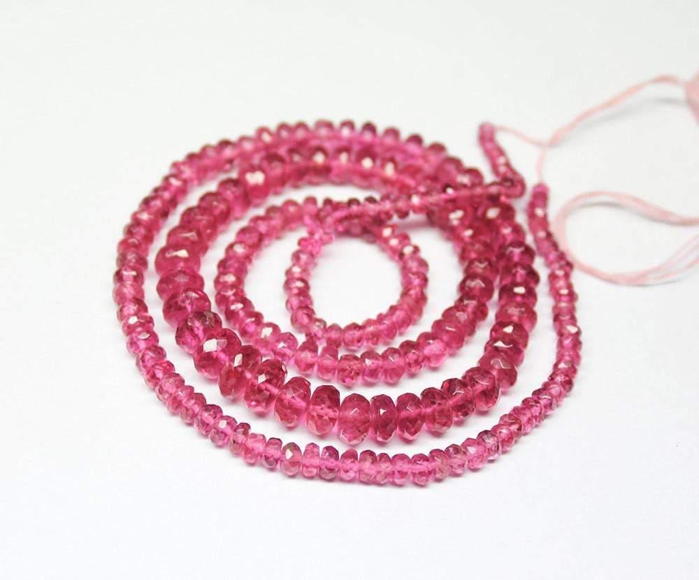 Natural Pink Tourmaline Faceted Rondelle Beads 2.5mm 4mm 15inches - Jalvi & Co.