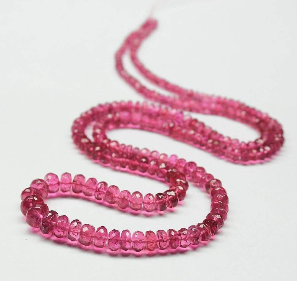 Natural Pink Tourmaline Faceted Rondelle Beads 2.5mm 4mm 15inches - Jalvi & Co.